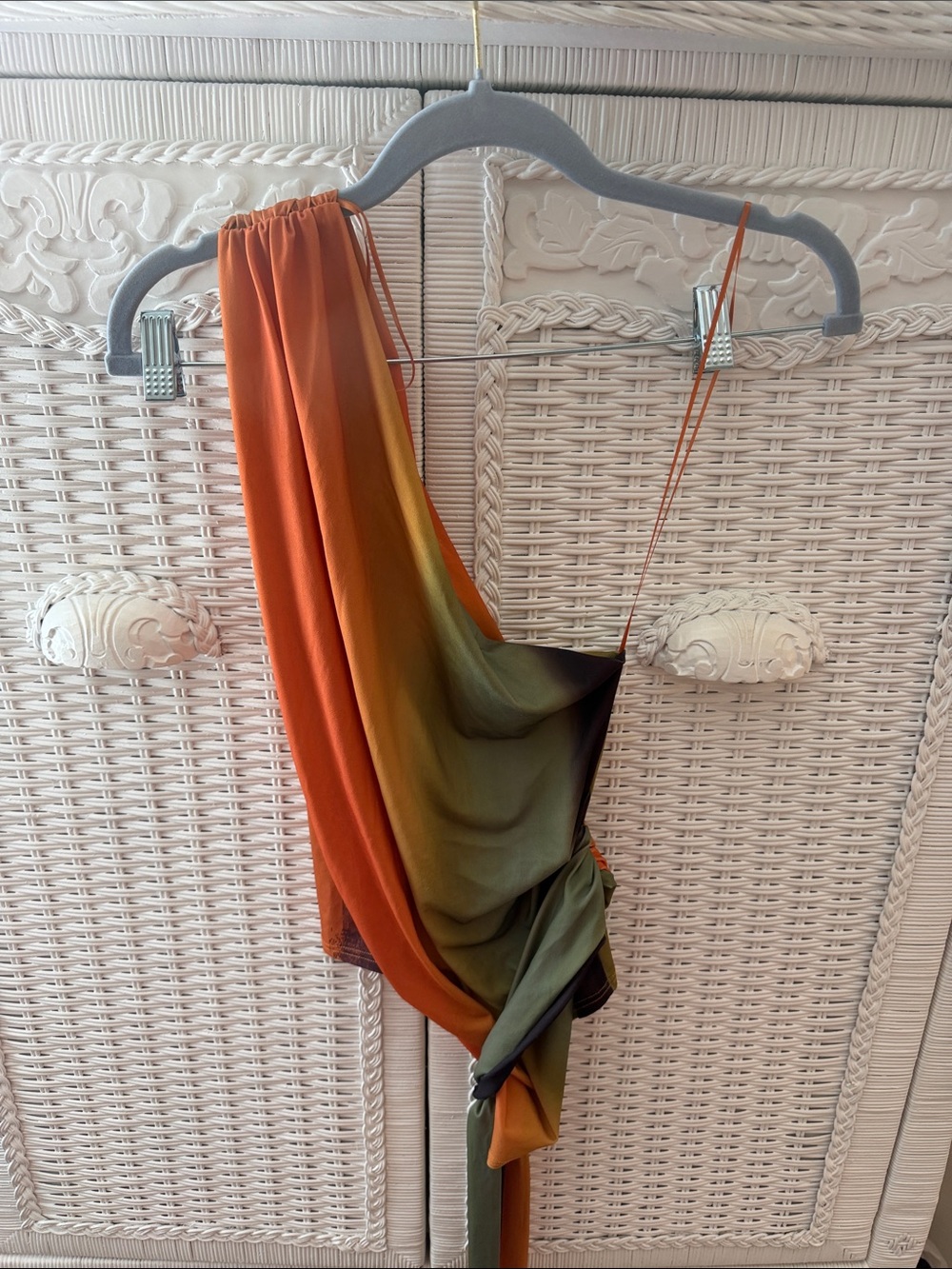 Zara One-Shoulder Top — Orange & Olive Green